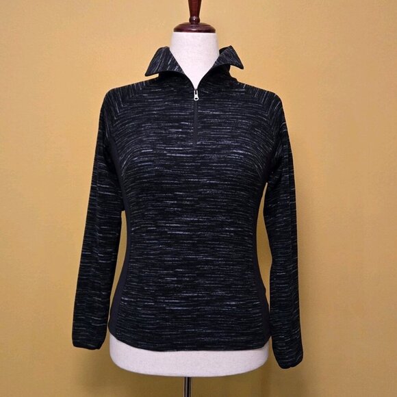 Columbia Soft 1/4 Quarter Zip Pullover Fleece Black Gray Small Logo Flecked - Picture 1 of 8